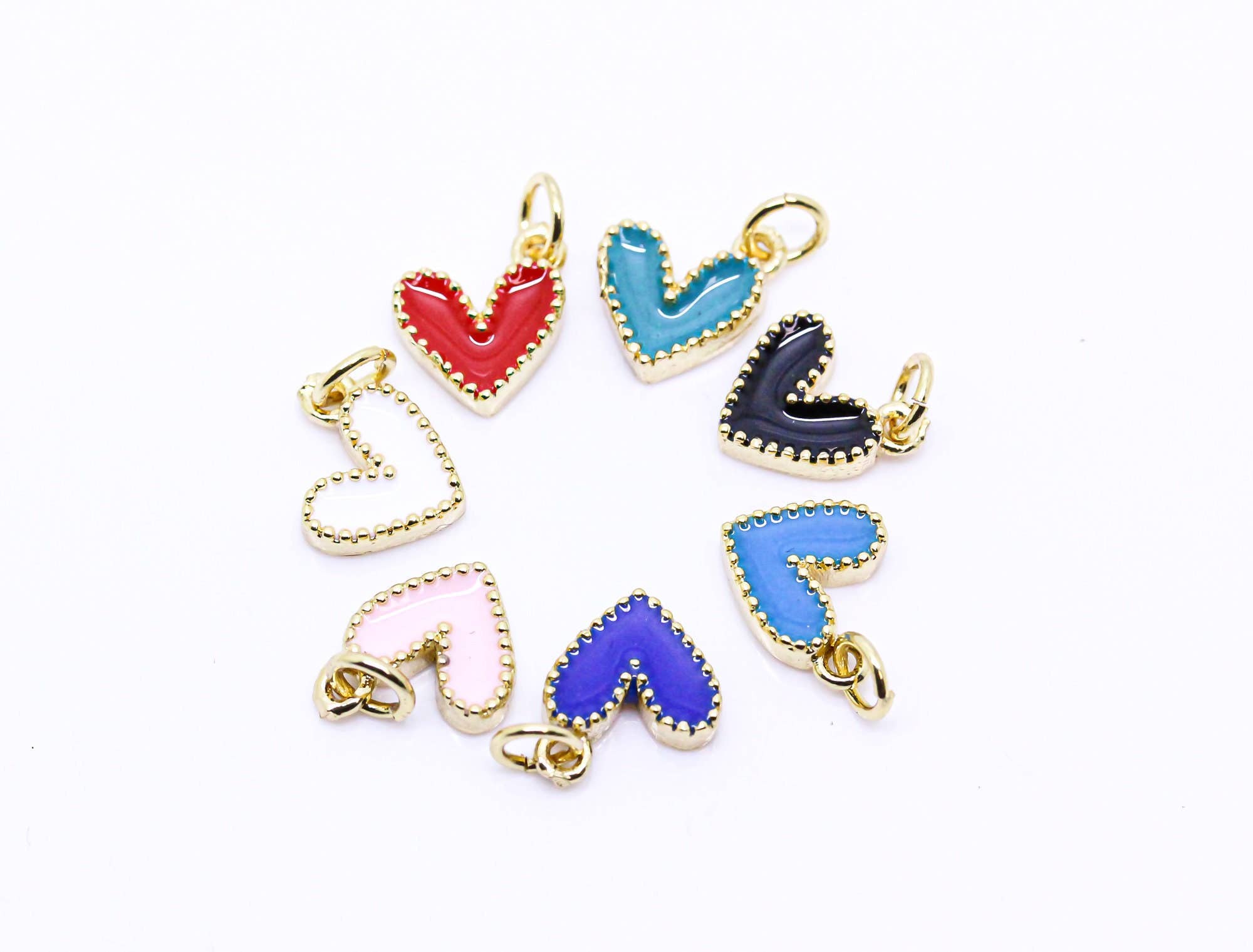 Jewel Pledge - Wholesale Individual Charm/Pendant - Gold Enamel Heart Charm in Various Colors, CPG151