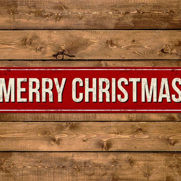 Panneau de rue Merry Christmas, Noël, style vintage pour la vente par Game Time Prints