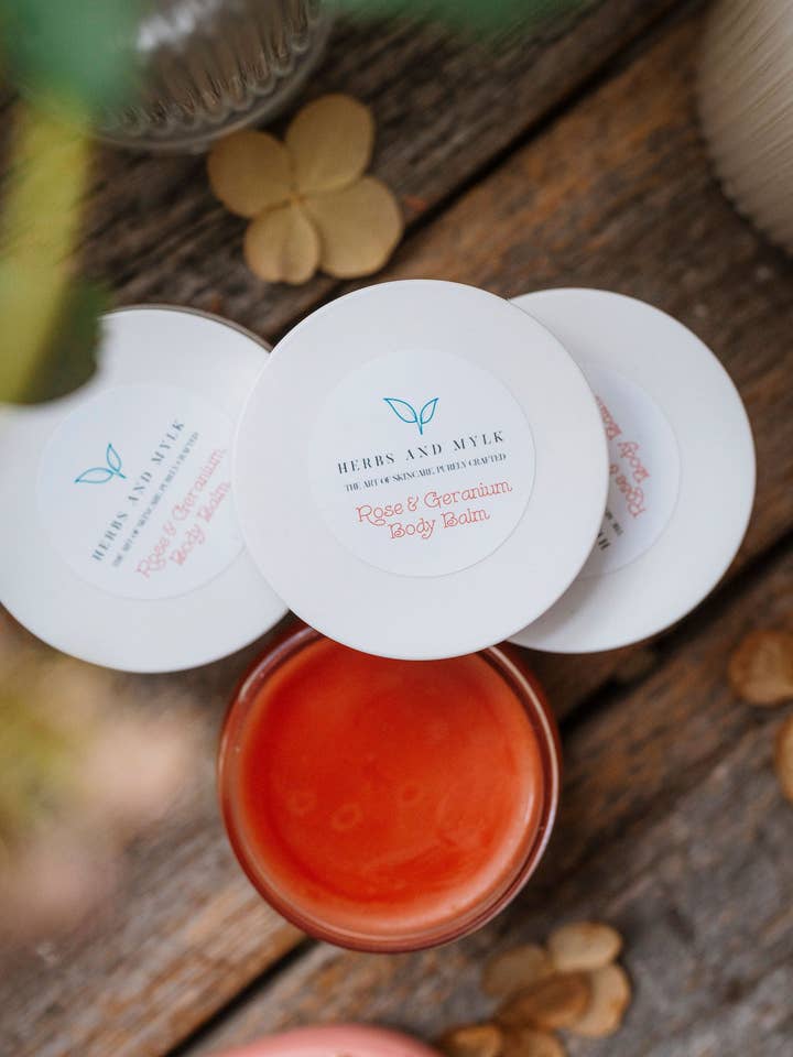Rose & Geranium Body Balm for wholesale by Herbs and Mylk