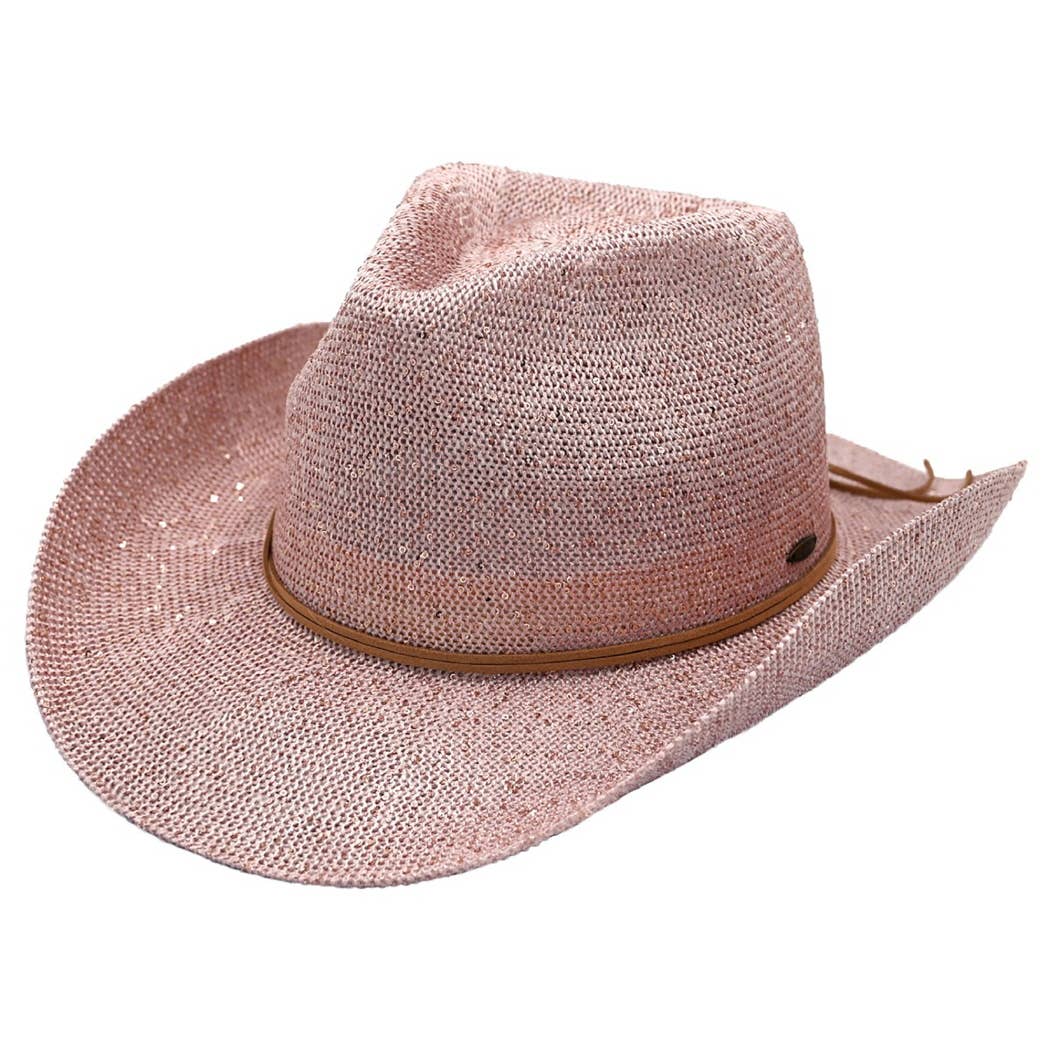 Fashion City – wholesale Cowboyhatt - Dam – Paljett Cowboyhatt med mocka String27