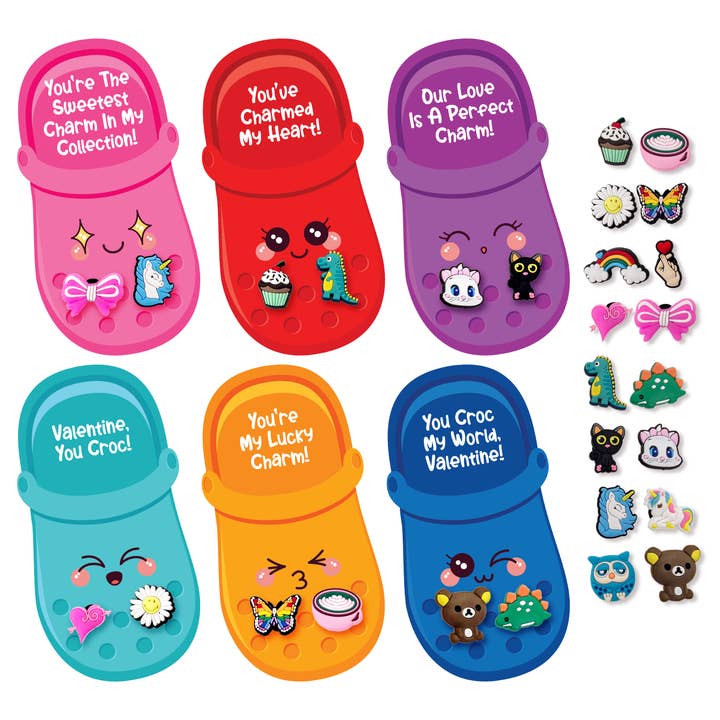 4E's Novelty 48 Pcs Classroom Valentines Cards with 96 Shoe Charms for wholesale by 4E's Novelty