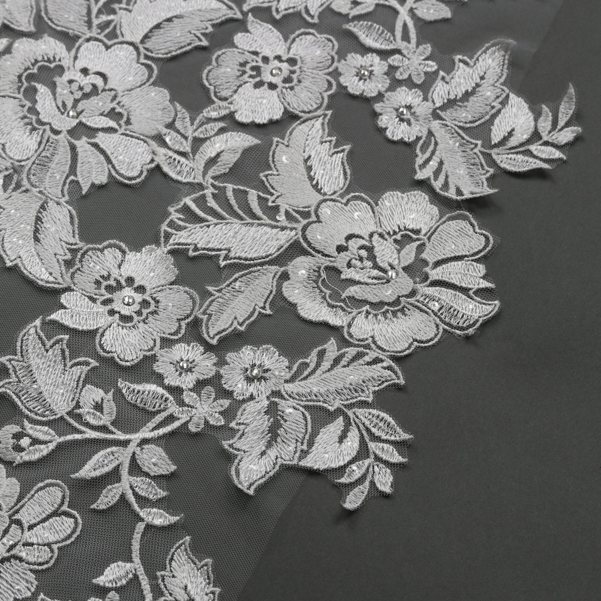 Farinosa Bridal – Véu - Mulher por atacado – Véu de noiva bordado em renda floral com strass, 3,05 m4