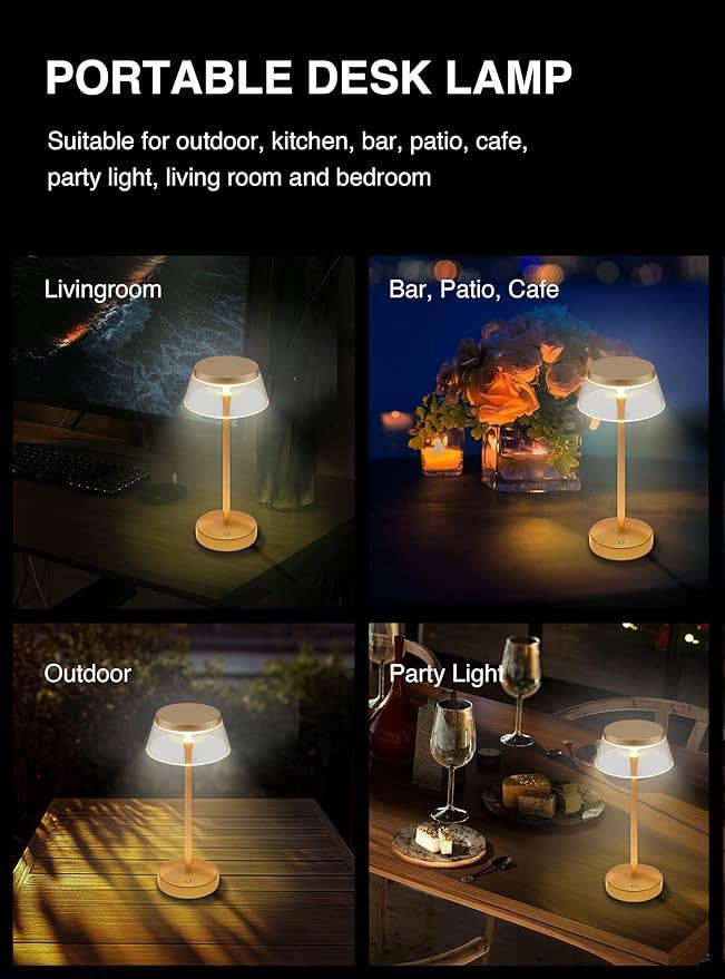 LivingTaste Home Inc - Vendita all'ingrosso Lampada da scrivania/d'accento - Lampada dorata ricaricabile portatile da tavolo senza fili4