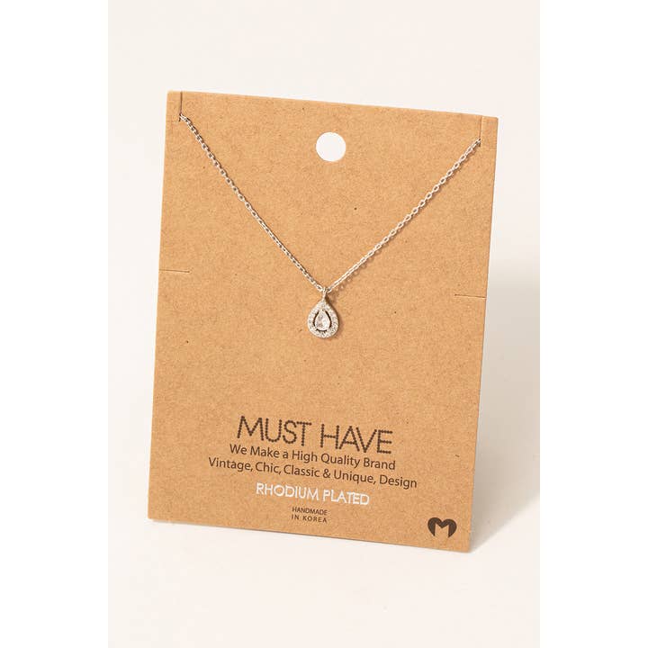 Fame Accessories - Wholesale Pendant/Charm Necklace - Pave Rhinestone Teardrop Pendant Necklace