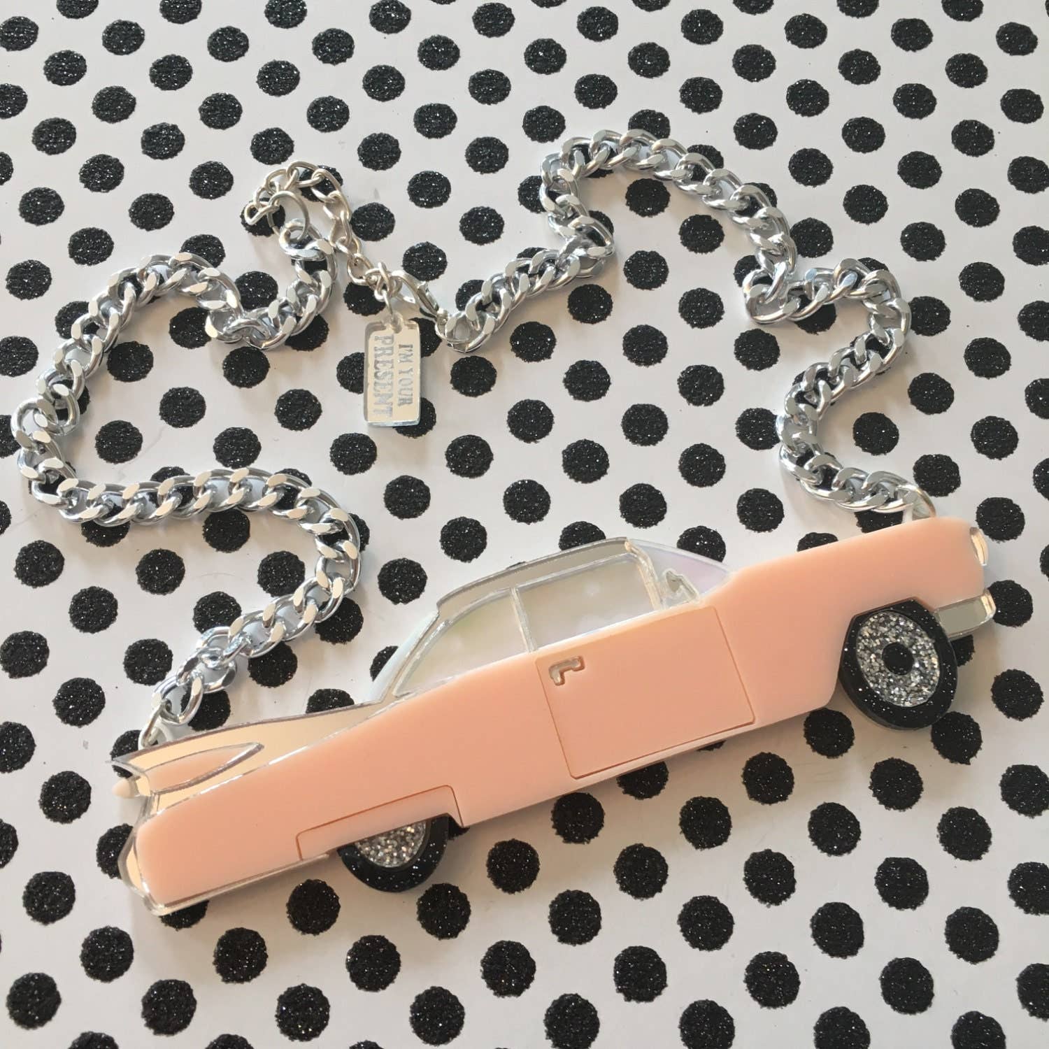 I'm Your Present - Wholesale Pendant/Charm Necklace - Vintage Cadillac Convertible Car Necklace, Laser Cut Acrylic, Plastic Jewelry4
