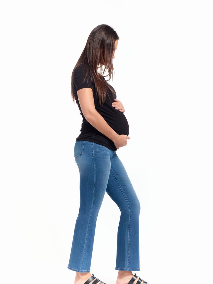 Bota delgada para maternidad de 30 pulgadas con ombligo en forma de tobias para venta al por mayor de 1822 Denim