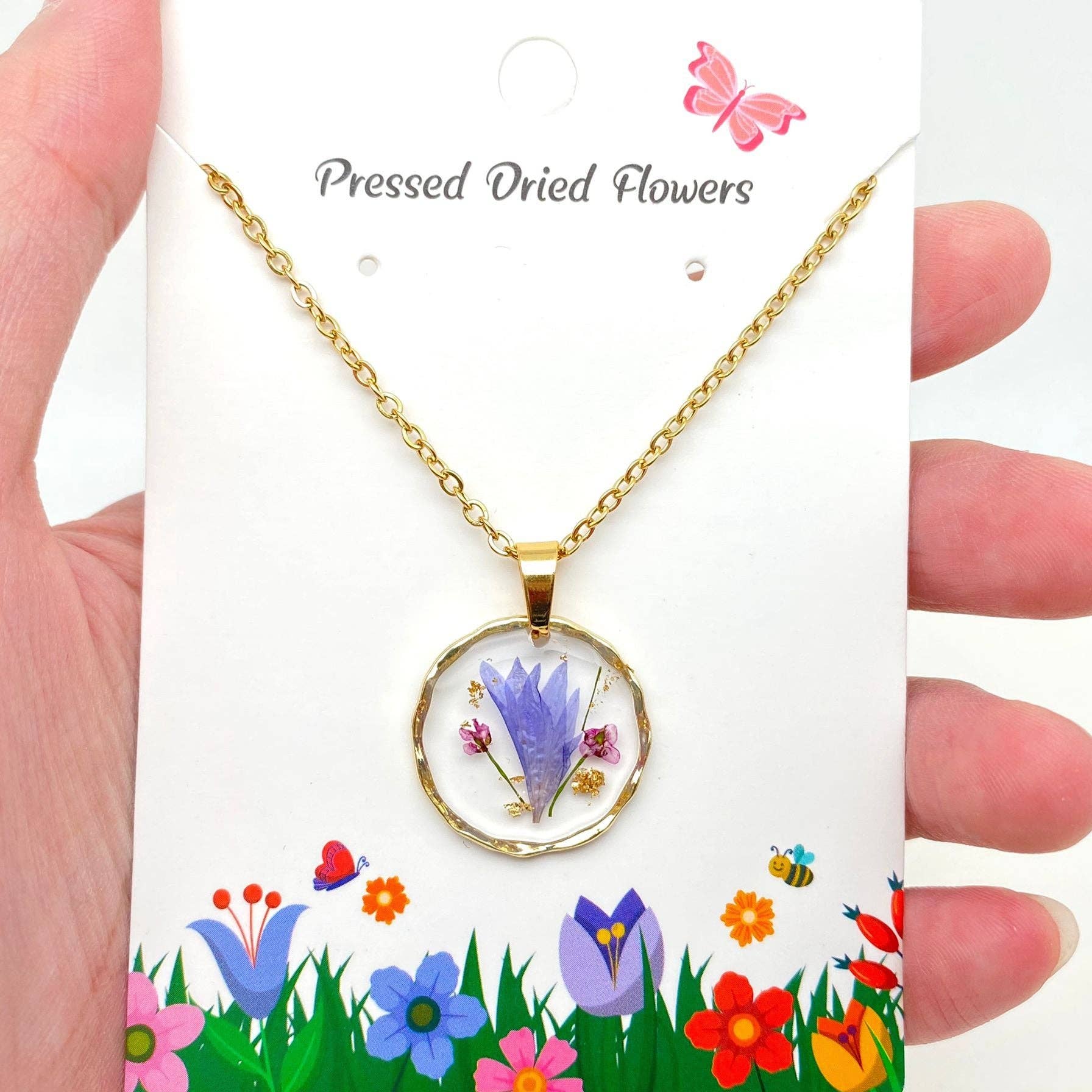 Mio Queena - Wholesale Pendant/Charm Necklace - Dried Flowers Floral Irregular Round Pendant Necklace - PDF5