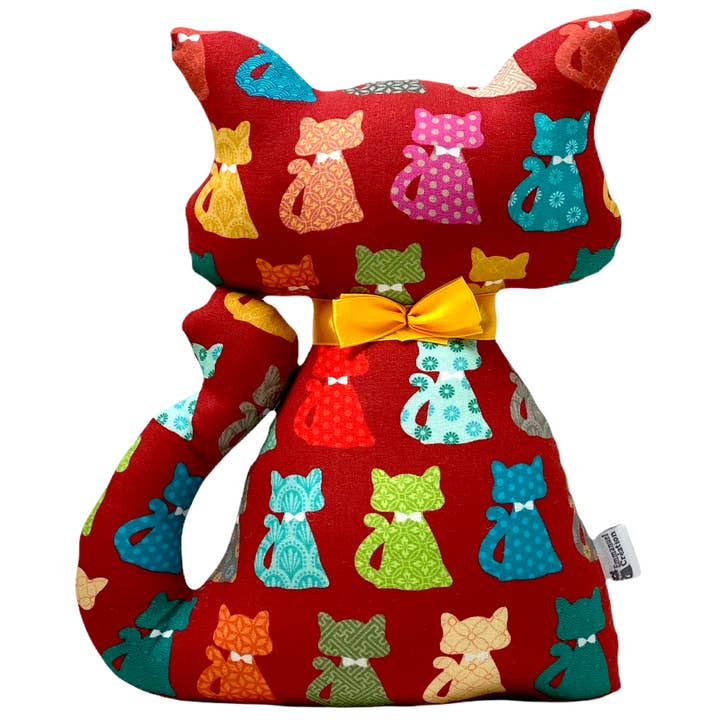 Ferma porta a forma di gatto « Cat Pop » rosso per la vendita all'ingrosso da parte di Emmanuel Création