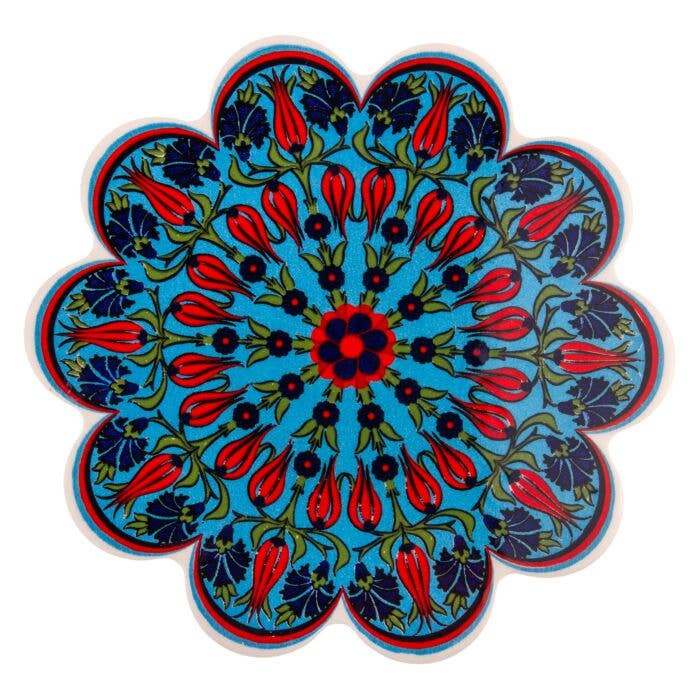 STP - Wholesale Trivet - Tulips on Turquaz Large Vintage Ceramic Tile Trivet
