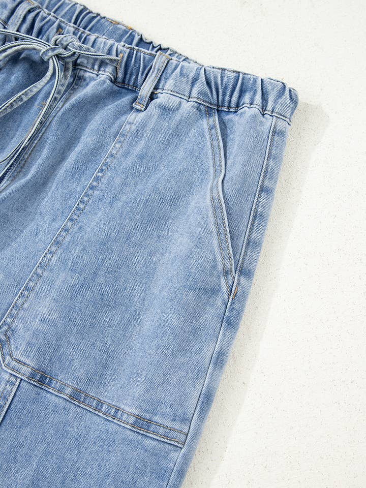 FULL TIME PURCHASE - Wholesale Jeans - Women's - Drawstring Seam Detail Raw Hem Wide Leg Denim Pants15