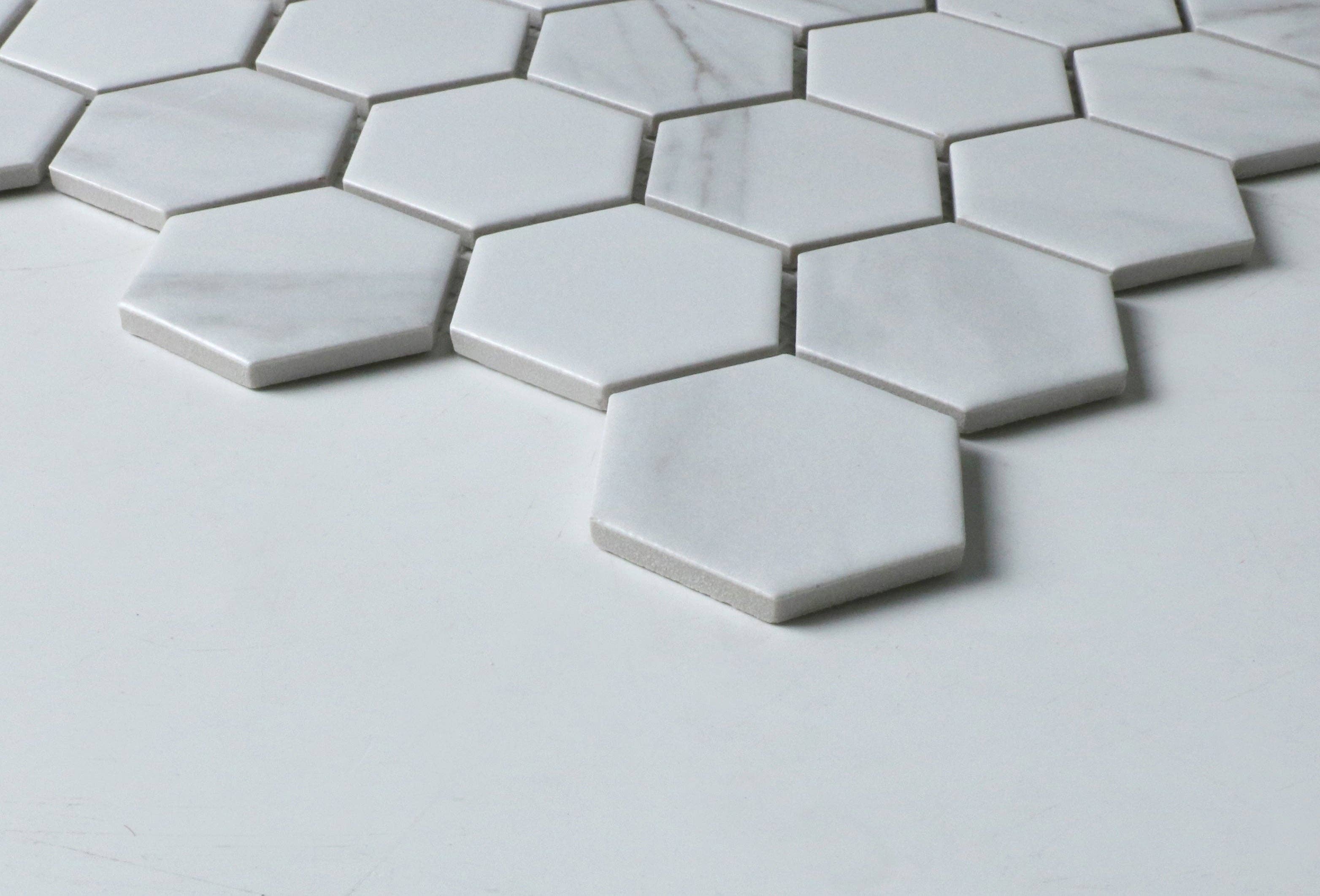 WS Tiles - Wholesale Wall Tile - Retro 2" Hexagon Porcelain Tile, Matte Finished Floor & Wall Tile - 9 Square Feet Per Carton - Carrara3