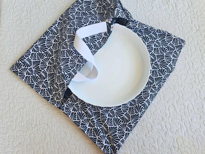 NS par Nathalie SEVE - Vente Sachet de conservation/film alimentaire - Sac à Tarte - Fleurs d'Amandier Noir - Porte plat réversible4