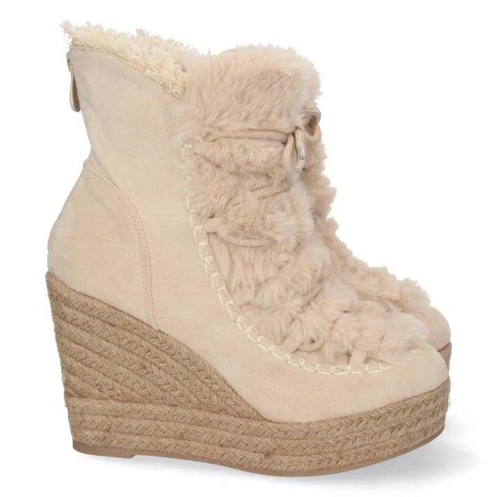 Beige wedge ankle boots lined with jute for wholesale by Brideluxe Mayorista