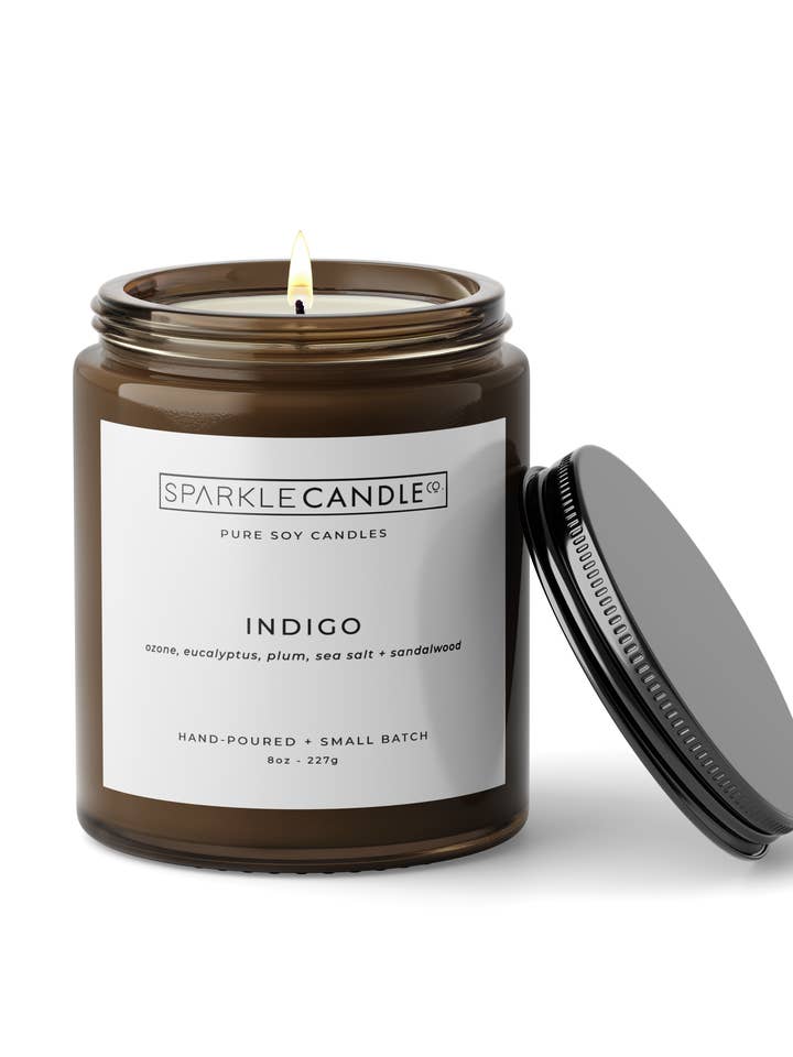 Indigo | 8oz Soy Candle for wholesale by Sparkle Candle Co.