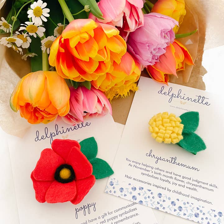 delphinette - Wholesale Hair Clip - Kids - Red Poppy Hair Clip - August Birth Month Flower Gift5