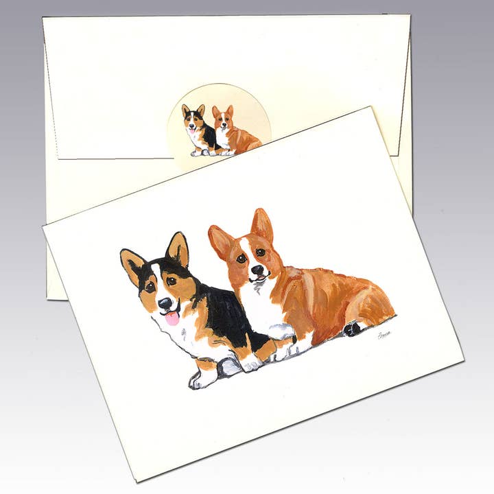 Welsh Corgi Pair Note Cards for wholesale by Zeppa Studios