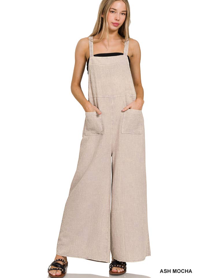 42POPS - Wholesale Overalls - Women's - "...Washed Double Gauze Wide Leg Overalls