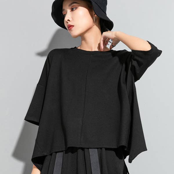 Original Solid Split-Back Zipper T-Shirts Tops for wholesale by Sheer Trend