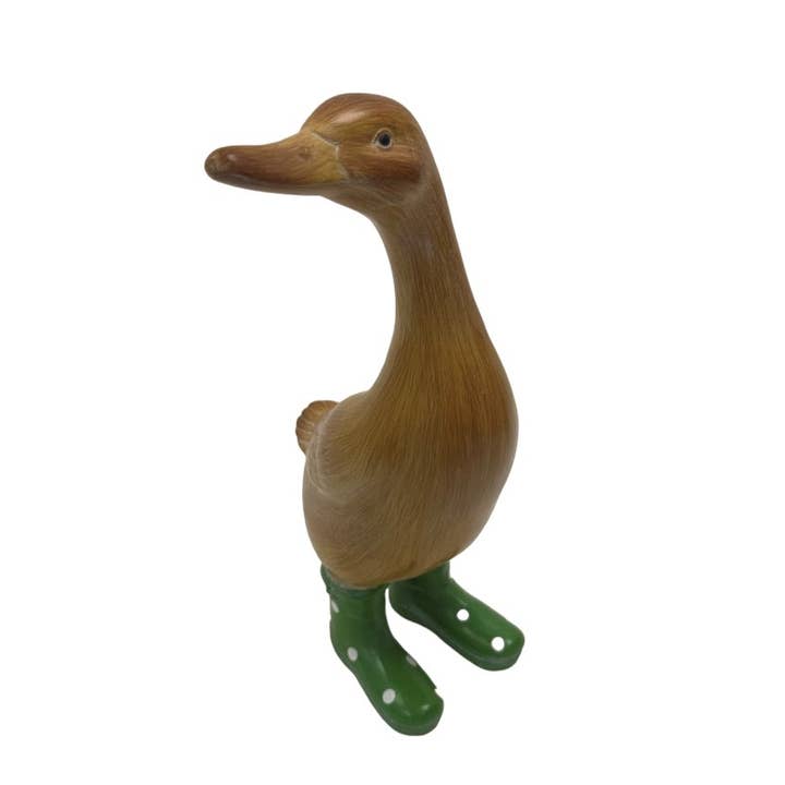 David Fischhoff Ltd - Wholesale Ornament - Wooden Effect Duck in Green Boots - 2 Asstd2
