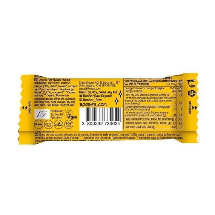 Smart Organic - Wholesale Snack Bar - Mango Magic Bar, Bio, Roobar, 30g3