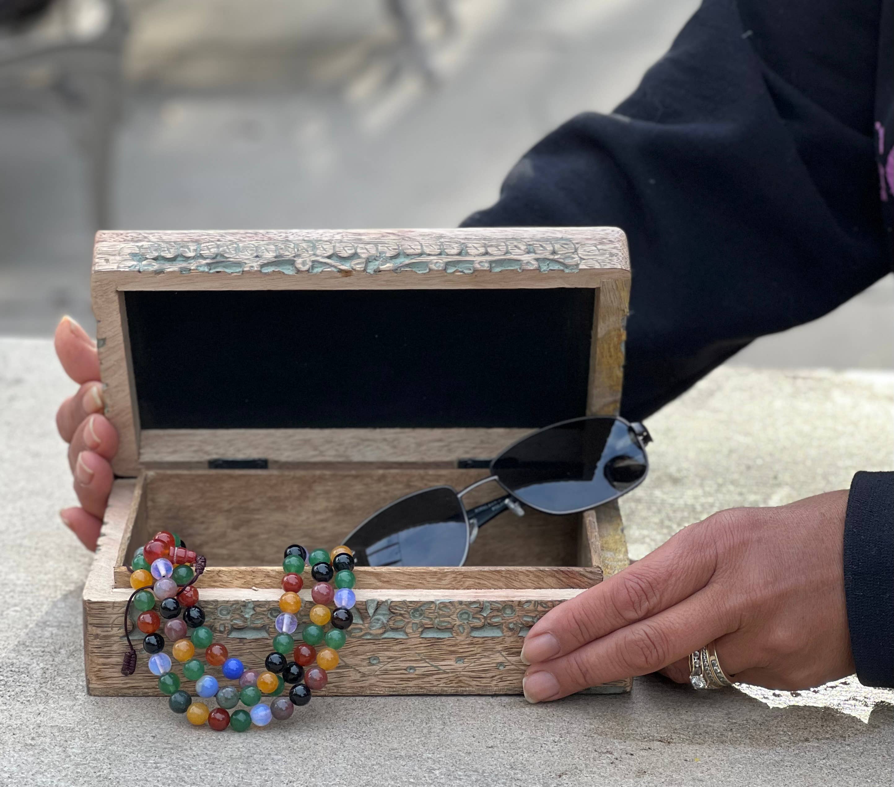 Lungta Imports - Wholesale Decorative Box - Celestial Moon and Stars Hand Carved Wooden Box Storage11