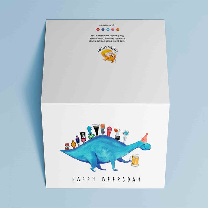 Liyana Studio - Wholesale Birthday Card - Beer Tap Dinosaur - Funny Birthday Card