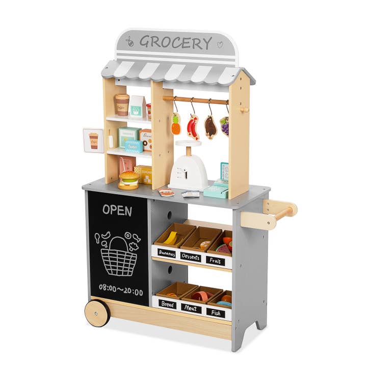 Multi Colored All-in-One Grocery Store Pretend Play with Chalkboards for wholesale on Faire1