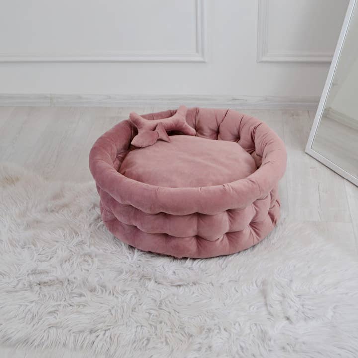 Pink small personalized bolster dog bed, washable for wholesale by Magicalworld