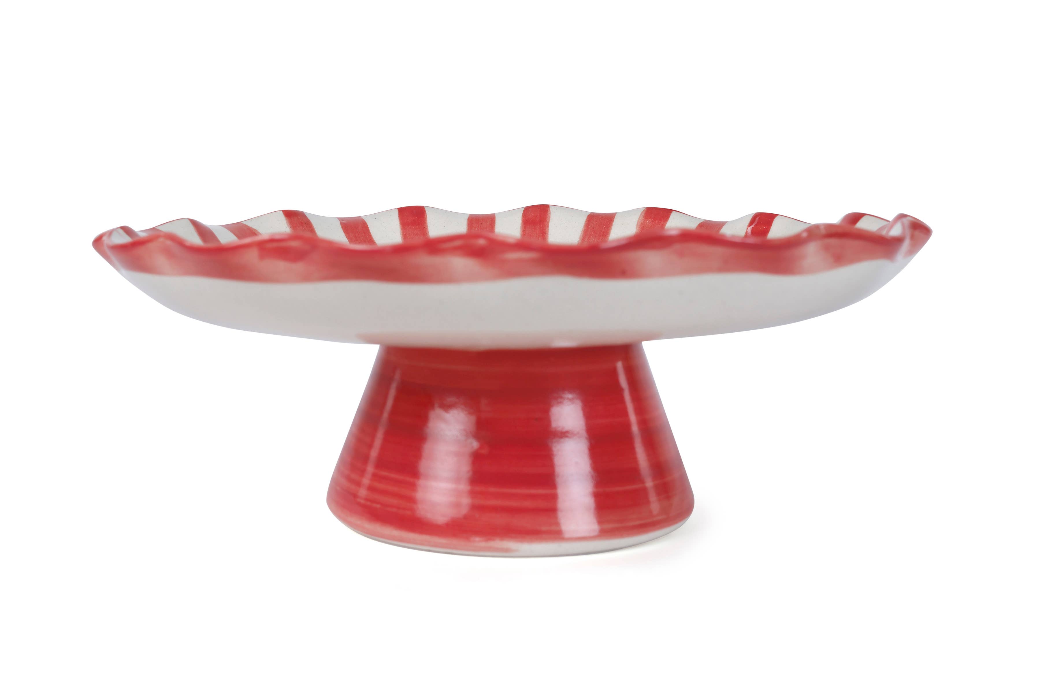 Casa Amarosa – wholesale Cake stand – Ceramic Stripe Cake Stand,Red - 10 x 10 x 3.75 Inches 2