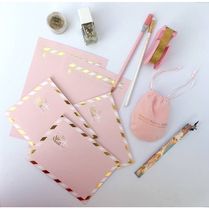 LA PAPER LOVER - Wholesale Envelopes - Airmail Pink Gold and White Envelopes Set4