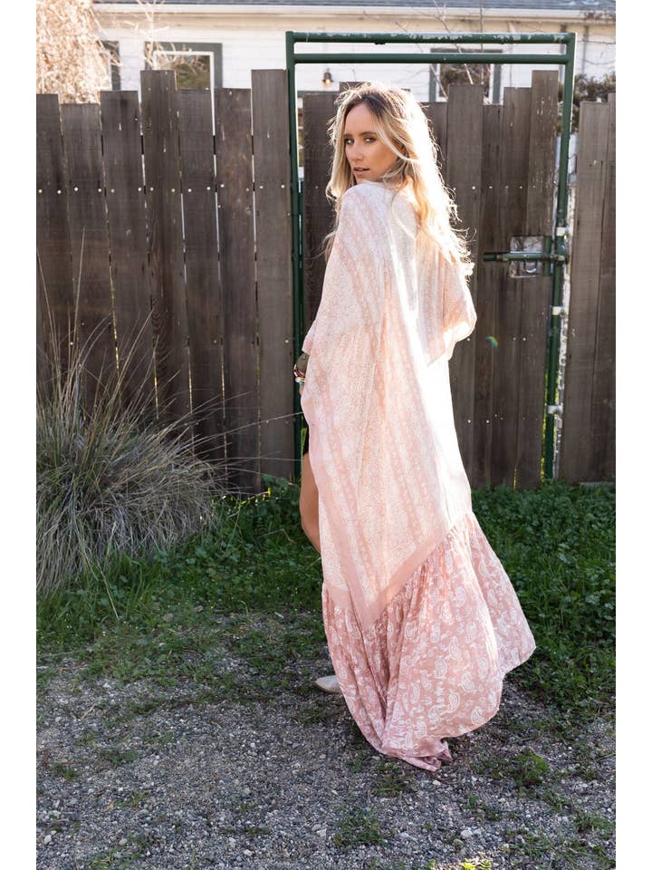 Paisley Tapestry Free Flow Duster Kimono - Blush for wholesale on Faire