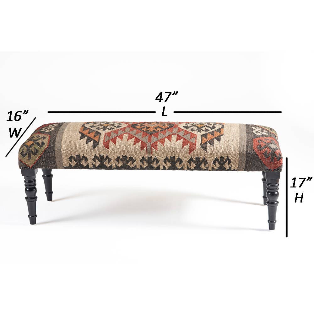 Multi Handmade Southwestern Upholstered Bench – Wood Legs for wholesale on Faire6
