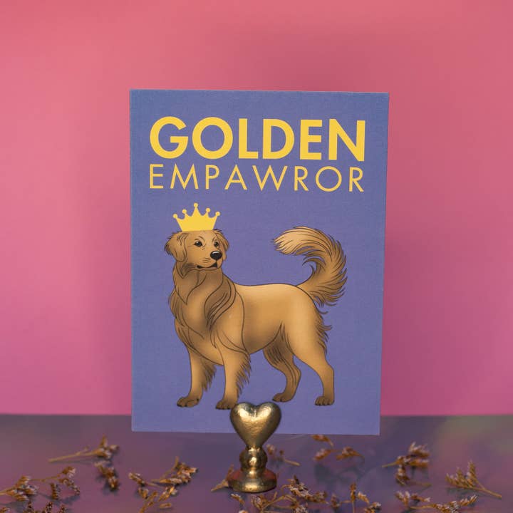 LOLLYPOPARTSTUDIO - Wholesale Everyday Greeting Card - Carte Golden Retriever « Golden Empawror »1