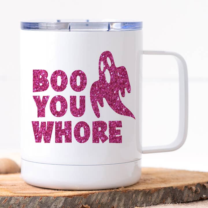 Calm Down Caren - Venta al por mayor Vaso termo - Boo You Whore - Taza de viaje (acero inoxidable), diseño de fantasma0