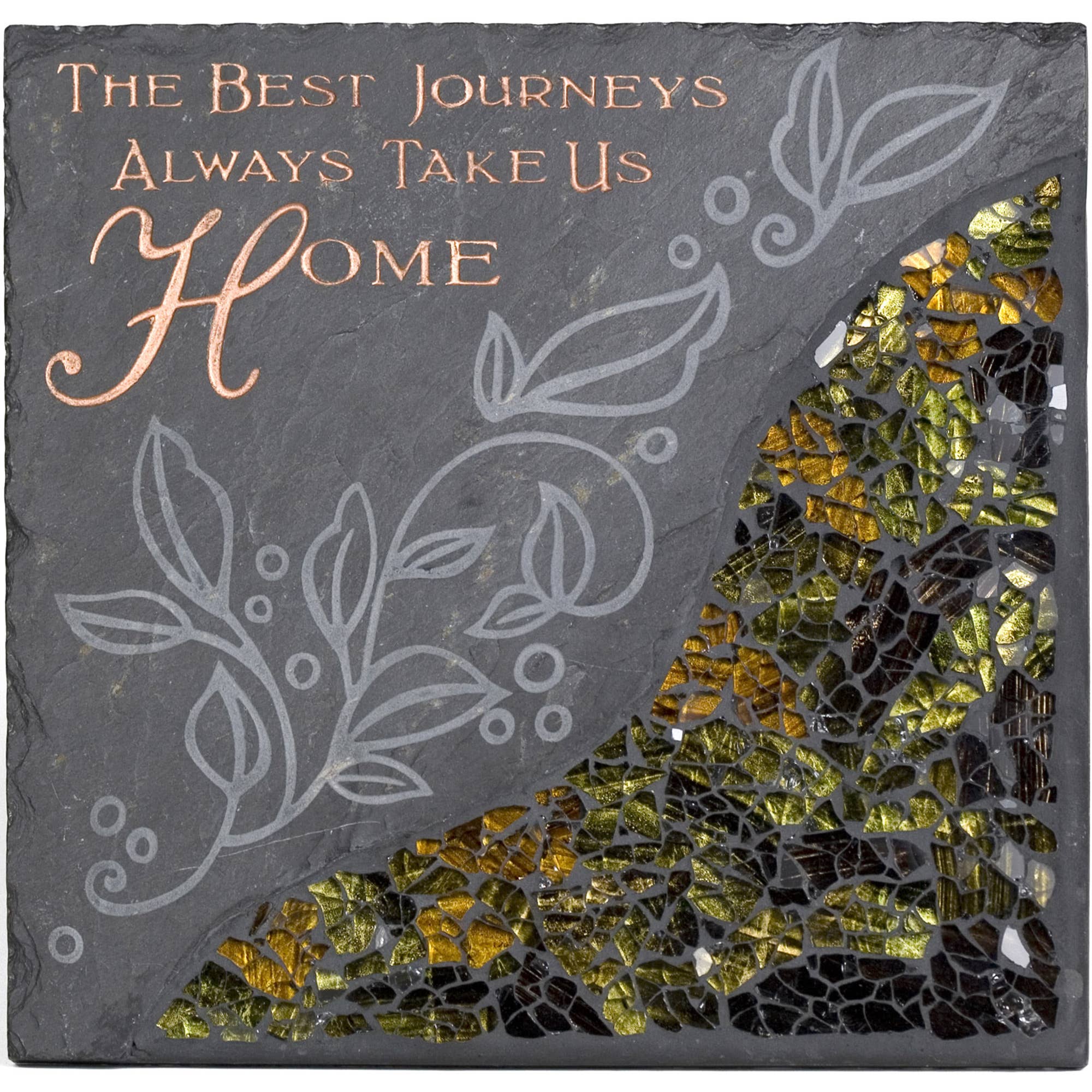 Pavilion – wholesale Decorative plate/dish/bowl – The Best Journeys - 7.5" Slate w/Mosaic Sq Plate0