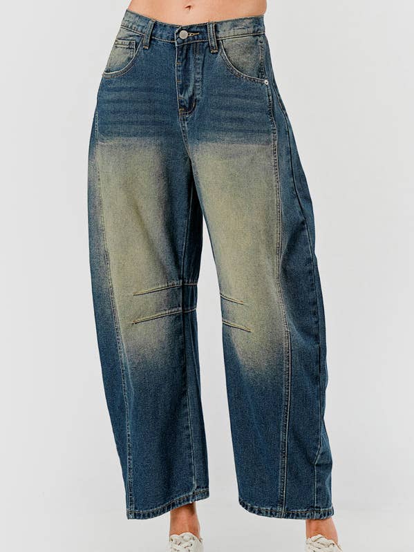 Distressed Baggy Mid Rise Barrel Denim Pants SKP522 for wholesale by Sweetkama