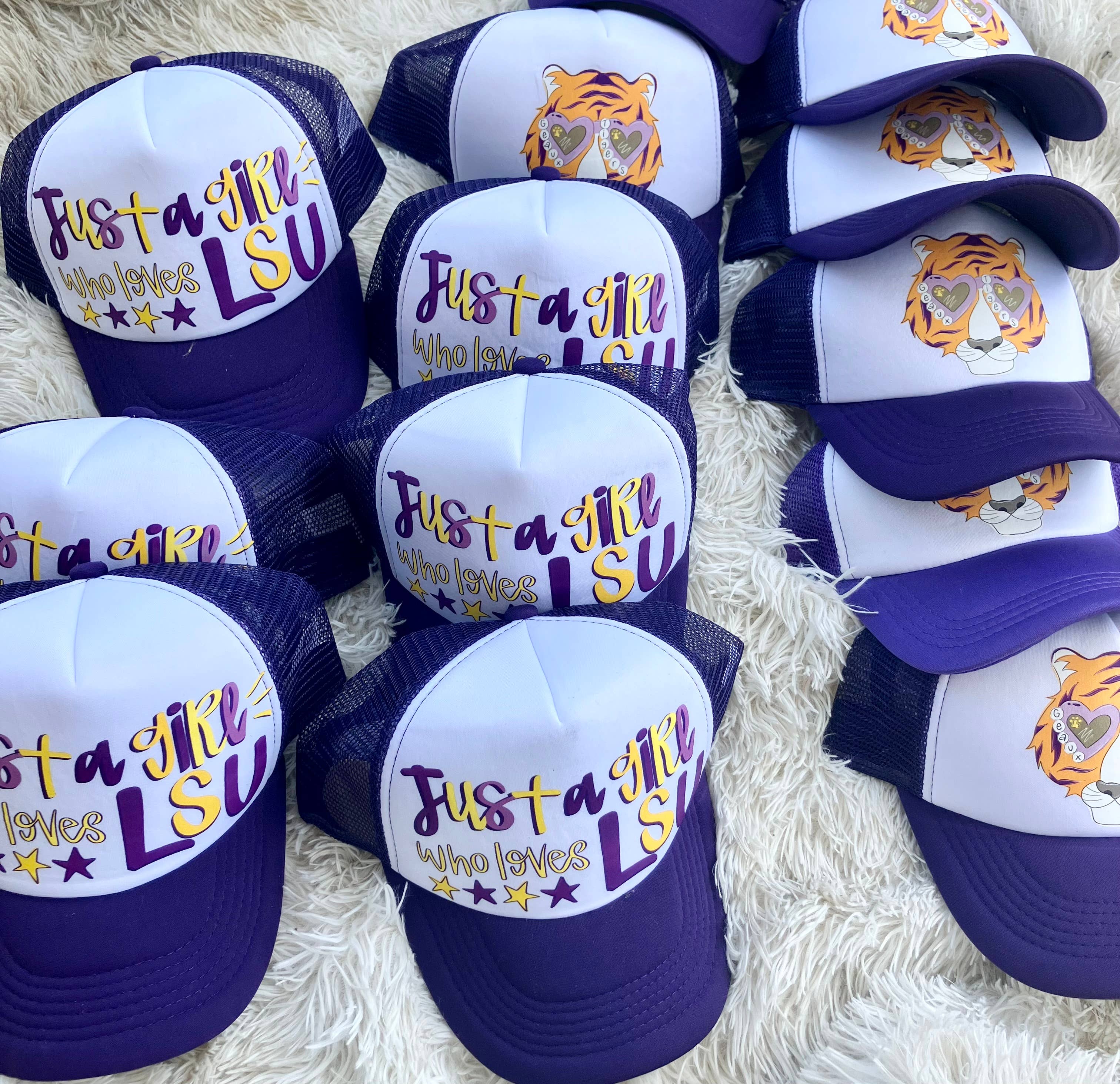 on the Bayou - Wholesale Trucker Hat - Women's - Lsu inspired just a girl who loves lsu trucker hat2