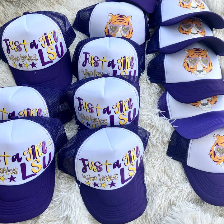 on the Bayou - Wholesale Trucker Hat - Women's - Lsu inspired just a girl who loves lsu trucker hat2