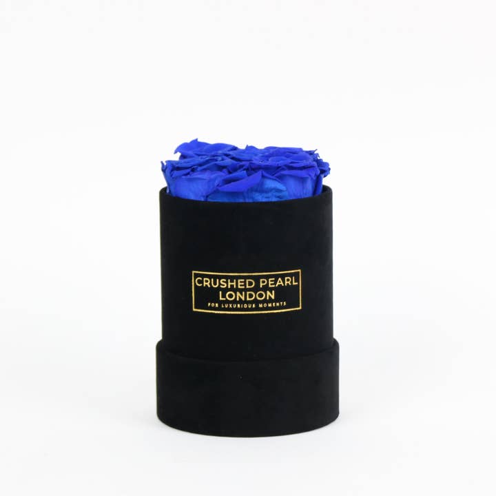 Blue Forever Roses - Small Black Suede Hatbox for wholesale by Crushed Pearl