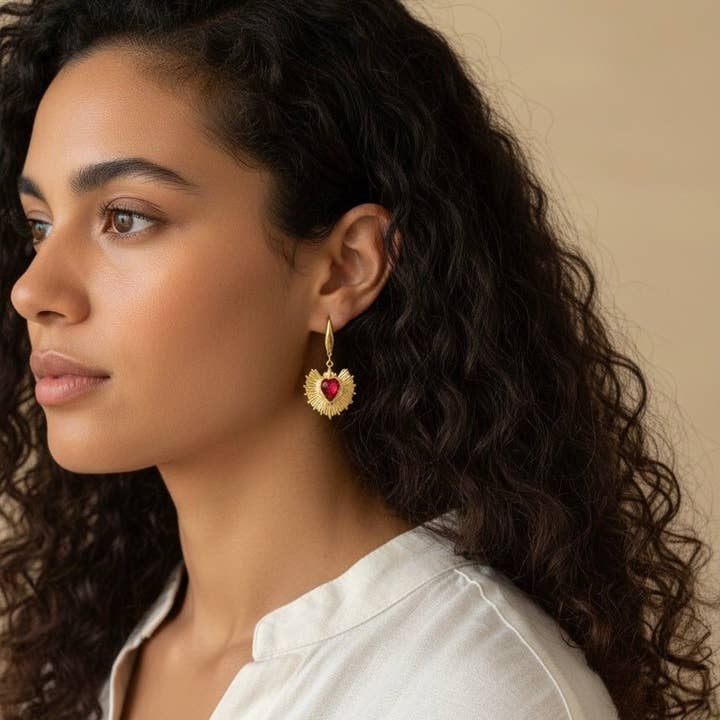 Flame - Sacred Heart Earrings Gold Plated Steel for wholesale by DUESTELLE ITALIA