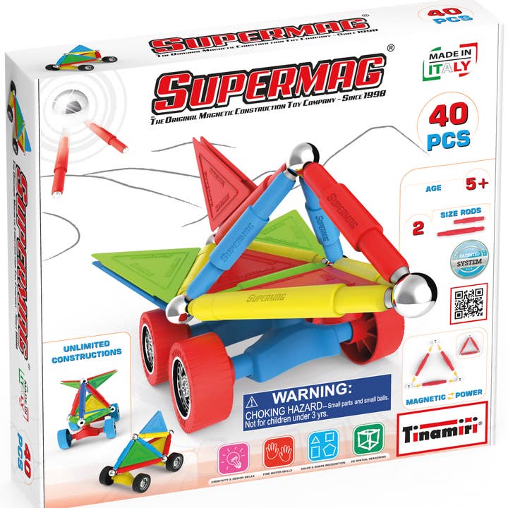 Tinamiri Supermag - Wheels 40 - Magnetic Building Set, Educational construction fun, 40 piece set, Magnet Toys, 0660 for wholesale by CASTORLAND by Bridge Toys