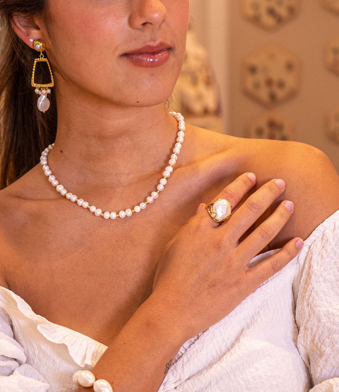 PHOEBE´S - Wholesale Cocktail/Statement Ring - Open Ring with Baroque Pearl – 18K Gold Plated2