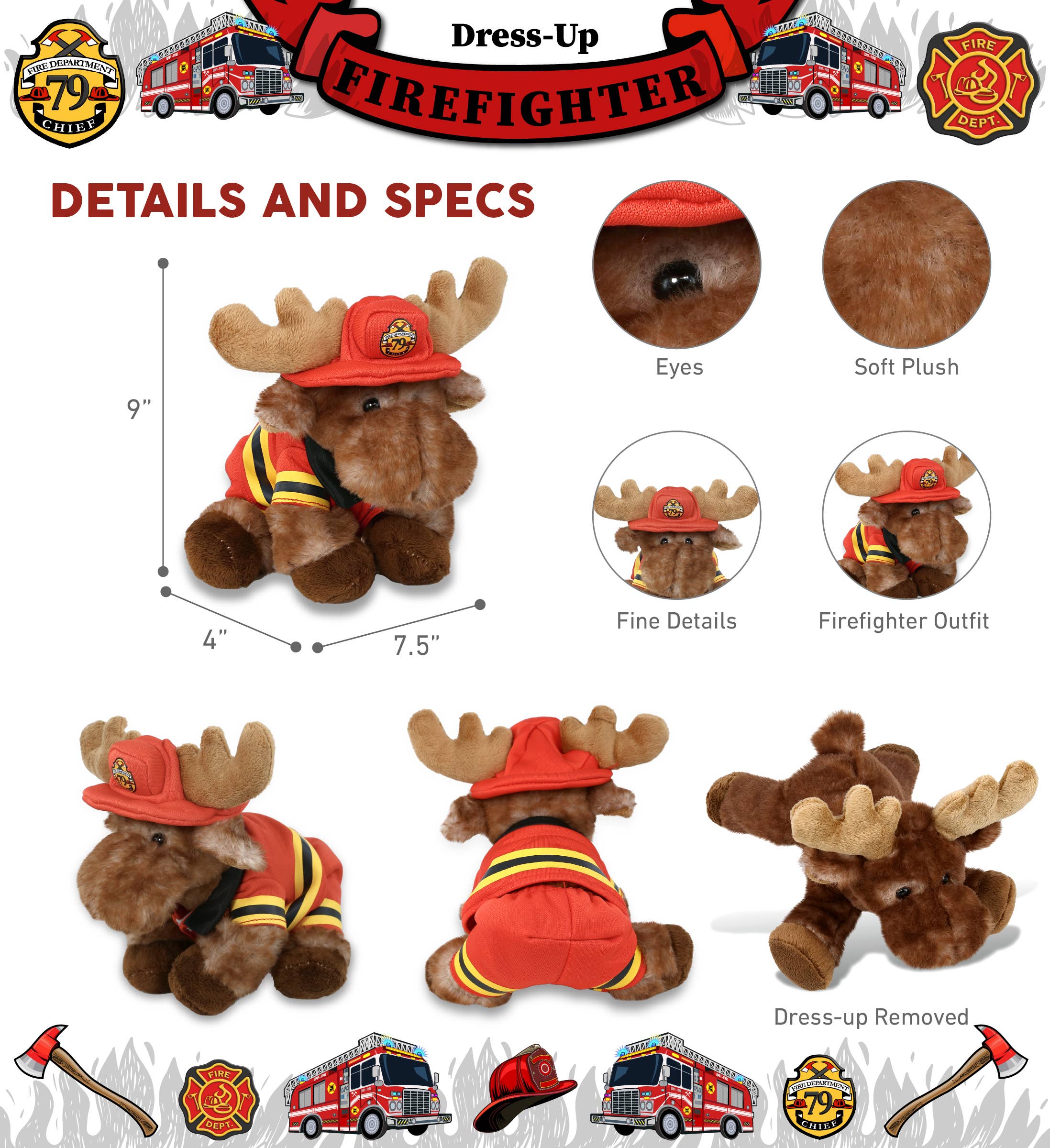 Cota Global - Wholesale Stuffed/Plush Toy - Kids & Baby - Plush Fireman - Super Soft Plush - Brown Lying Moose2