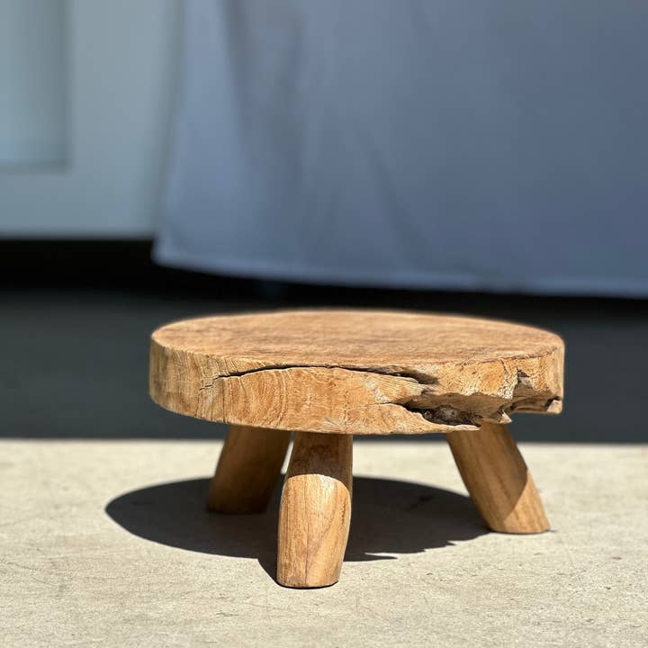 Office Objets - Wholesale Stool - Small low three-legged stool in upcycled blond teak D:30 H:1561