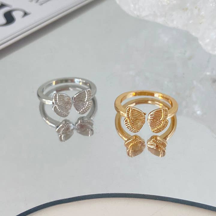 Tourtiwi - Wholesale Band/Stacked Ring - Elegant Silver & Gold Tone Butterfly Motif Rings