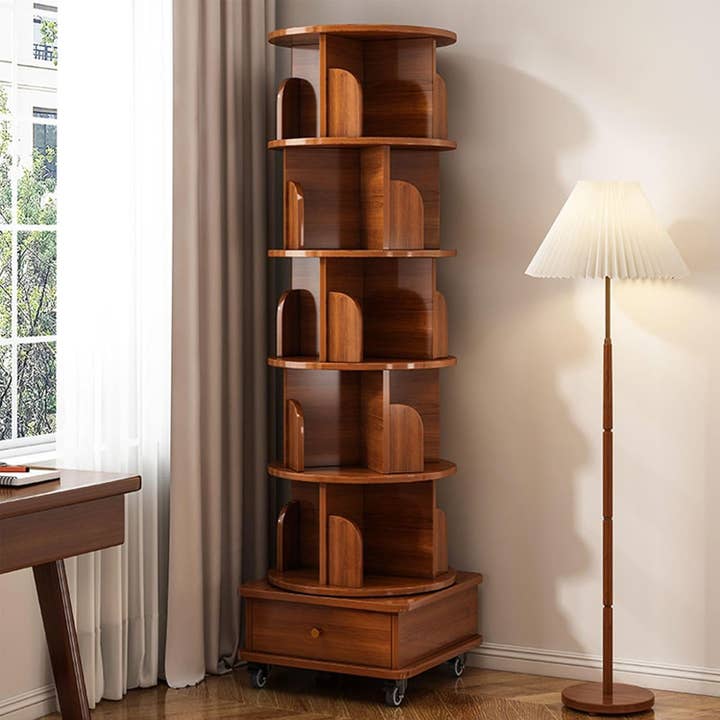 39F Inc. - Wholesale Bookcase - Rotating Wooden Bookcase with Storage Drawer,Swivel Design