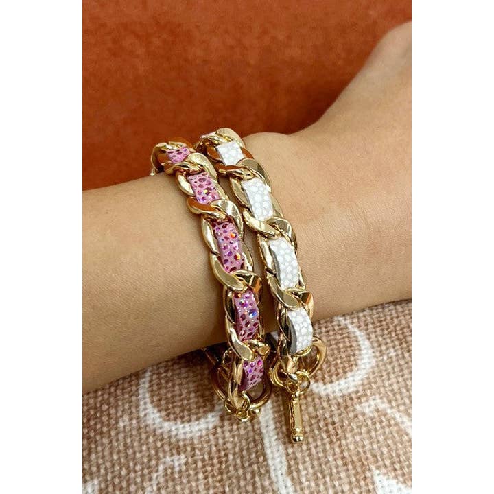 JOSSLYN by wall to wall - Wholesale Link & Chain Bracelet - FAUX LEATHER CHAIN BRACELET | 10B2120501