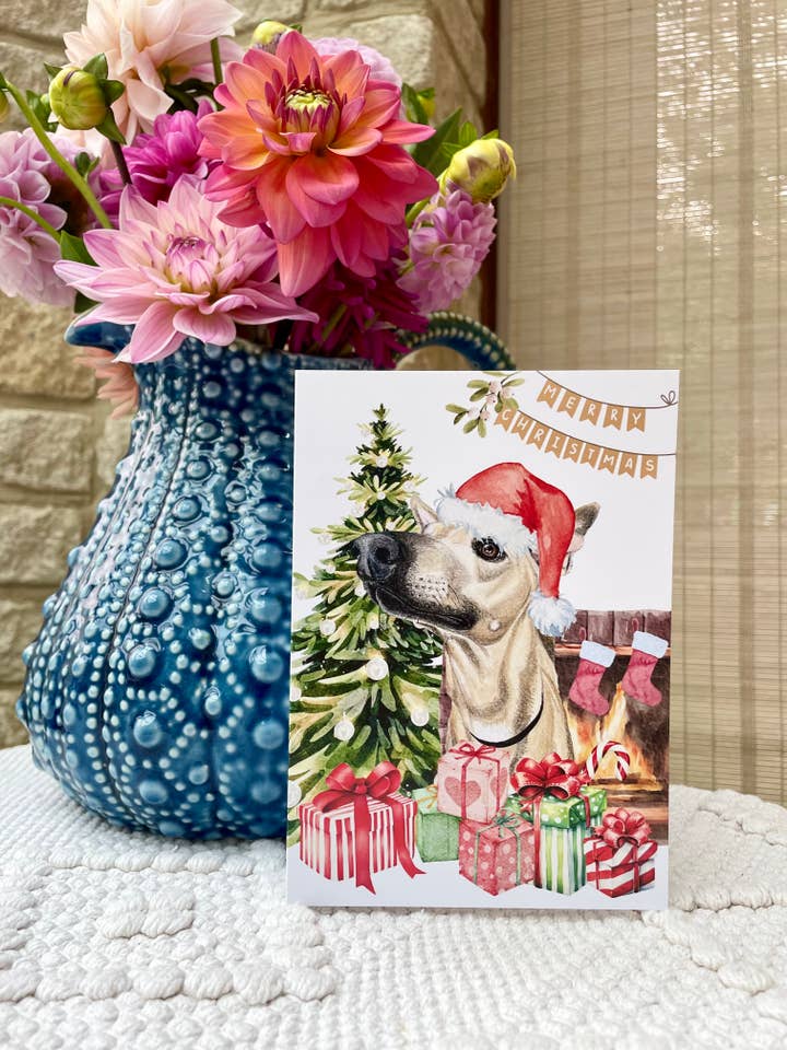 Festive Whippet Christmas Greeting Card- Eco Santa Dog Xmas for wholesale by Charlotte Stone Art