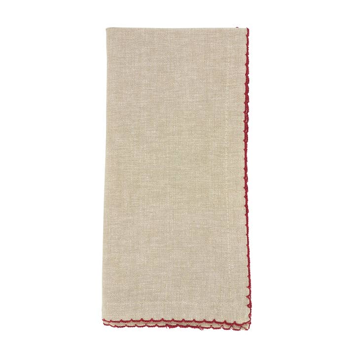 Fennco Styles - Wholesale Dinner & Cloth Napkin - Red Crochet Scalloped Cotton Natural 20" Cloth Napkin1