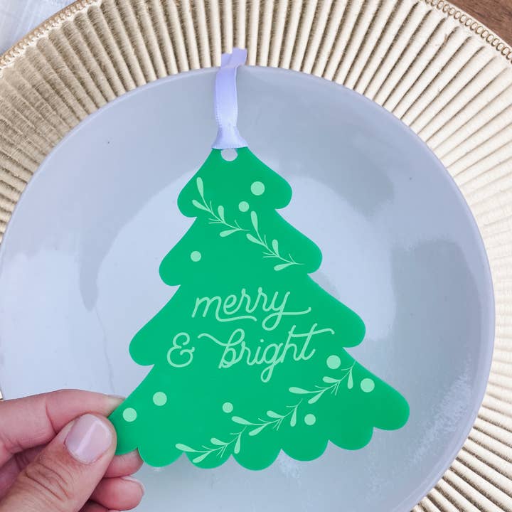 Merry & Bright Christmas Tree Ornament for wholesale by worthy + badass
